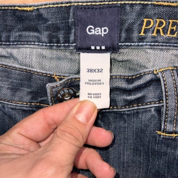 Gap Premium Straight Fit Men 38/32 Denim Blue Dark Wash 5-Pocket Cotton Jean (B) - Picture 5 of 7